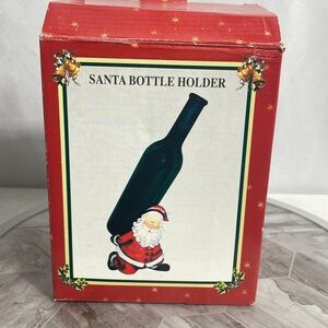 Santa Bottle Holder Christmas Wine Display w Stopper 7” w Box